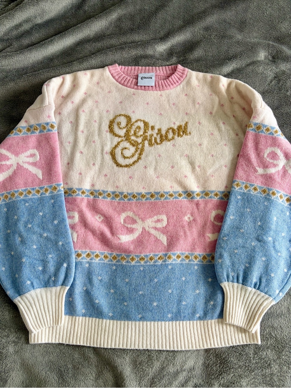 Gisou Pink Blue Knit Holiday Sweater